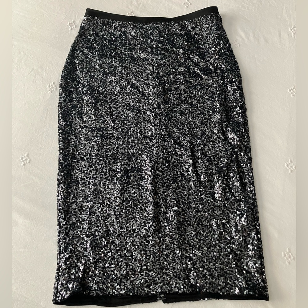 Express silver black sequined stretch pencil midi skirt 8